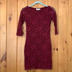 XS Maroon Lace Dress 3/4 length sleeves from ASOS